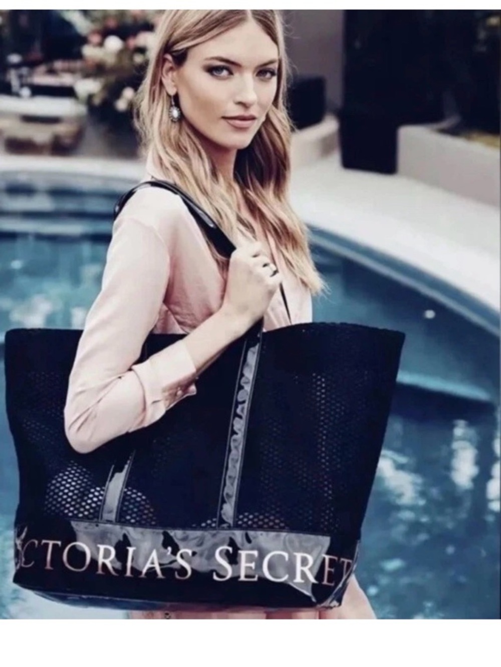 Victoria's Secret Black Mesh Tote with Patent Trim